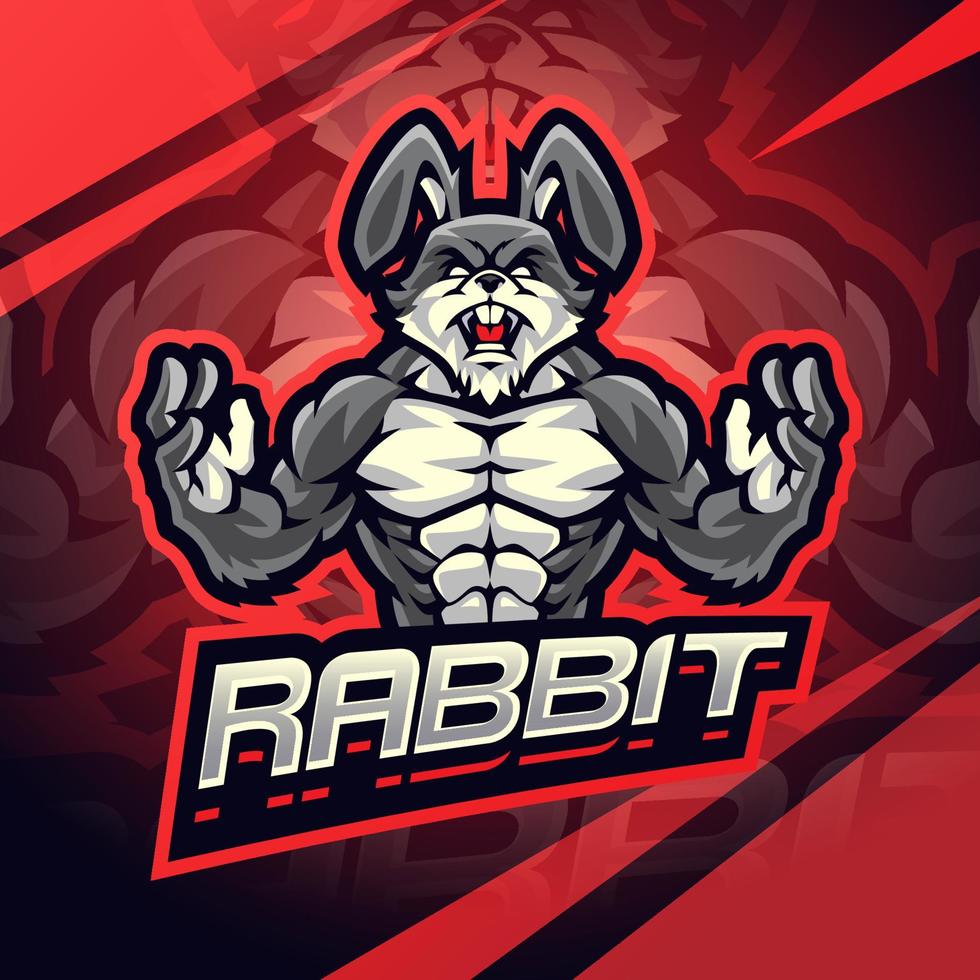 konijn vechter esport mascotte logo ontwerp vector