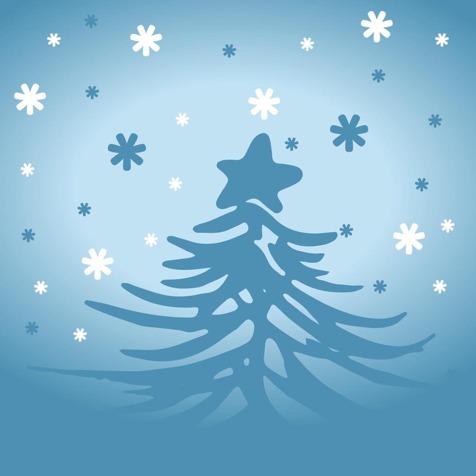 blauw Kerstmis ansichtkaart met vooravond silhouet vector