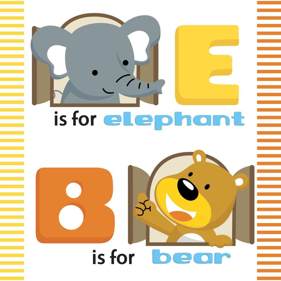 vector illustratie van tekenfilm dieren in geopend venster, beer en olifant tekenfilm