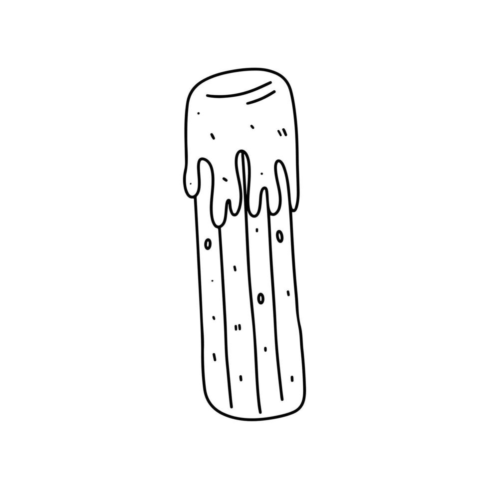 churro met chocola in hand- getrokken tekening stijl. Mexicaans tussendoortje. vector illustratie. churros stok met saus.