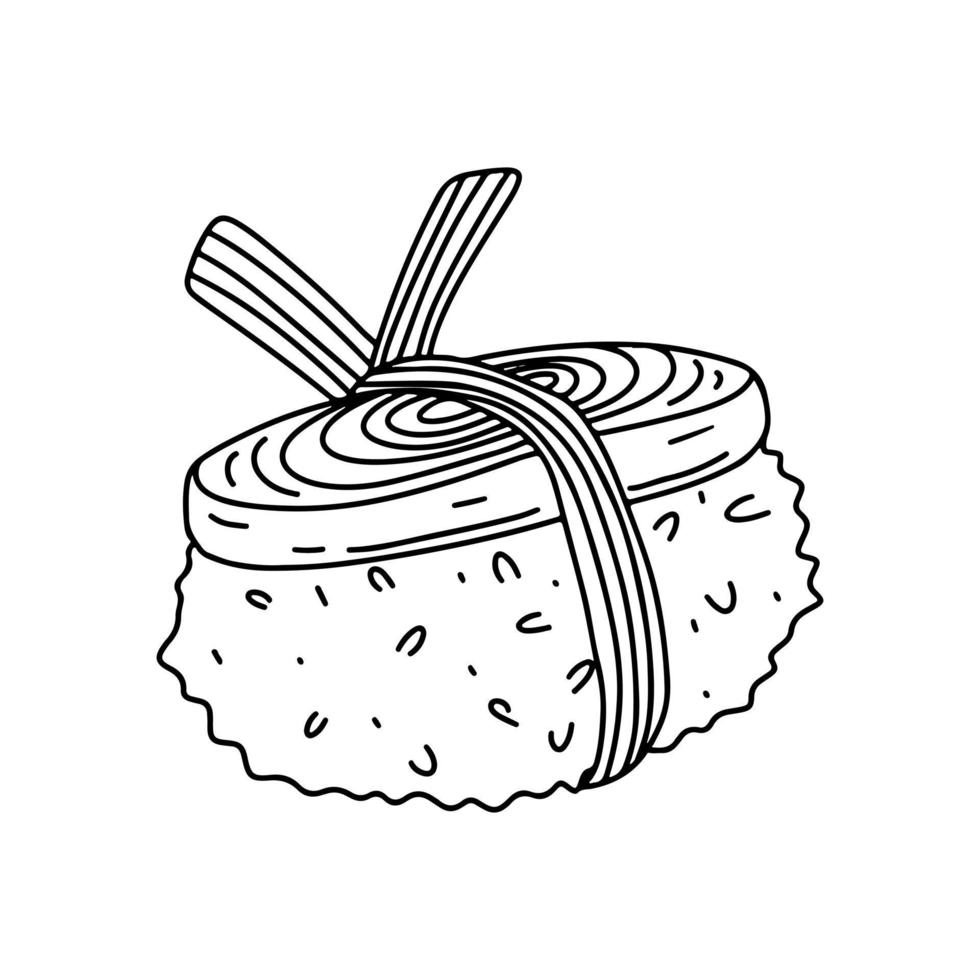 sushi met omelet in hand- getrokken tekening stijl. vector illustratie geïsoleerd Aan een wit achtergrond. Aziatisch voedsel.