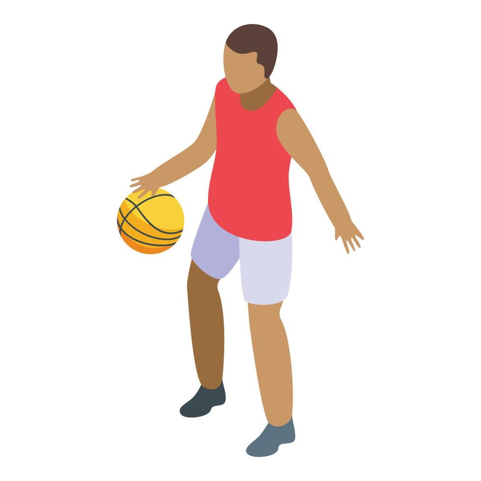 tiener spelen basketbal icoon, isometrische stijl vector