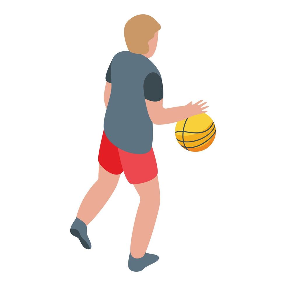 jongen spelen basketbal icoon, isometrische stijl vector