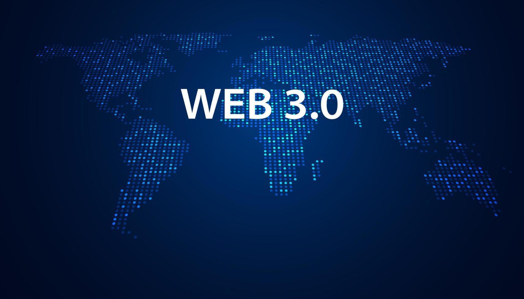 abstract, web 3.0 en wereld kaart, technologie of concept naar ontwikkelen web koppelingen, gedecentraliseerd, onderkant boven ontwerp, consensus Aan blauw achtergrond. modern digitaal, futuristische vector