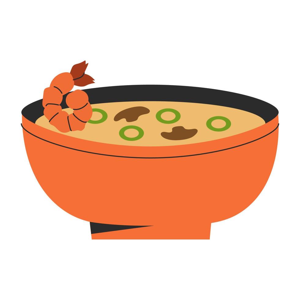 heerlijk nationaal miso soep Koreaans voedsel illustratie in kom met paddestoel groen ui garnaal. vector voorraad illustratie geïsoleerd Aan wit achtergrond. vlak stijl