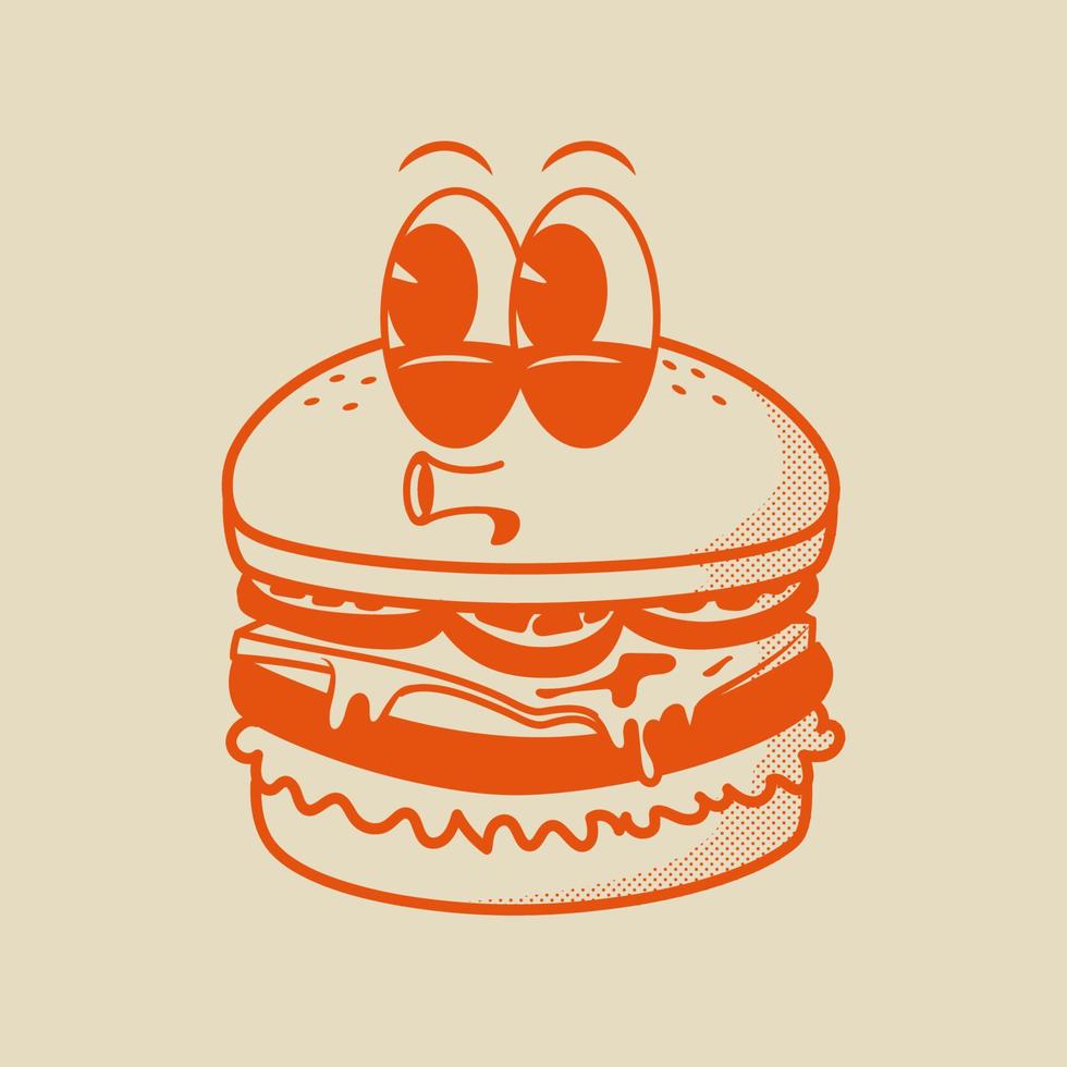 hamburger karakter, retro mascotte karakter vector