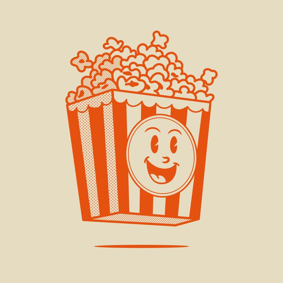 popcorn karakter, retro mascotte karakter vector