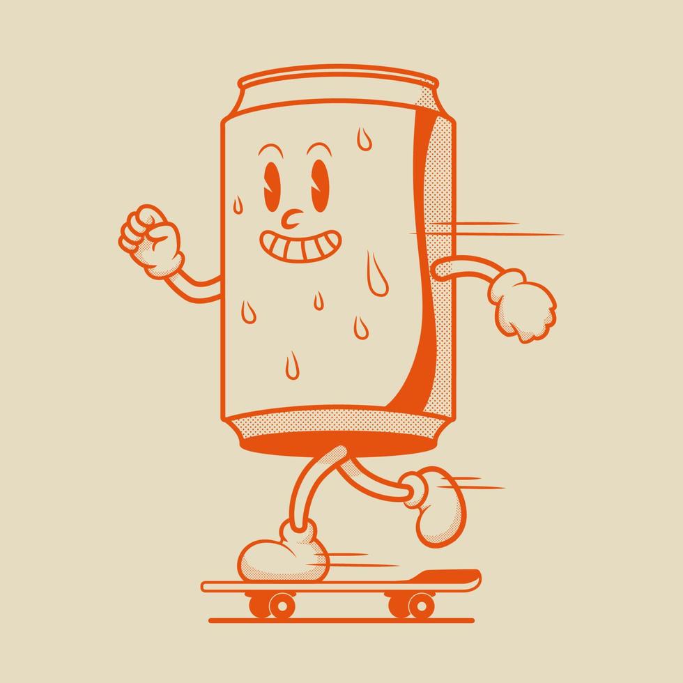 schattig cola kan karakter, retro mascotte karakter vector