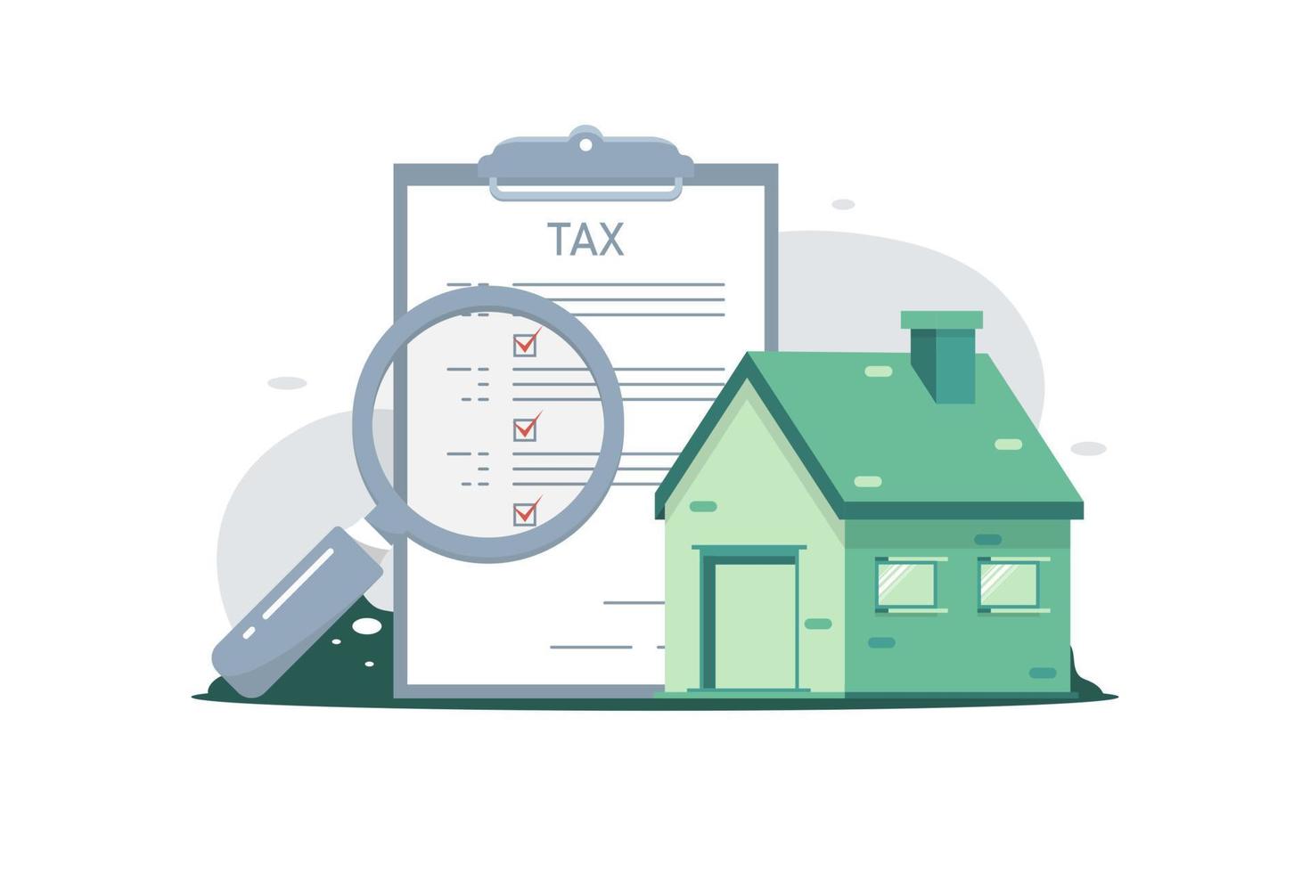 huis belasting concept, woon- huis met belasting documenten, vector illustratie.