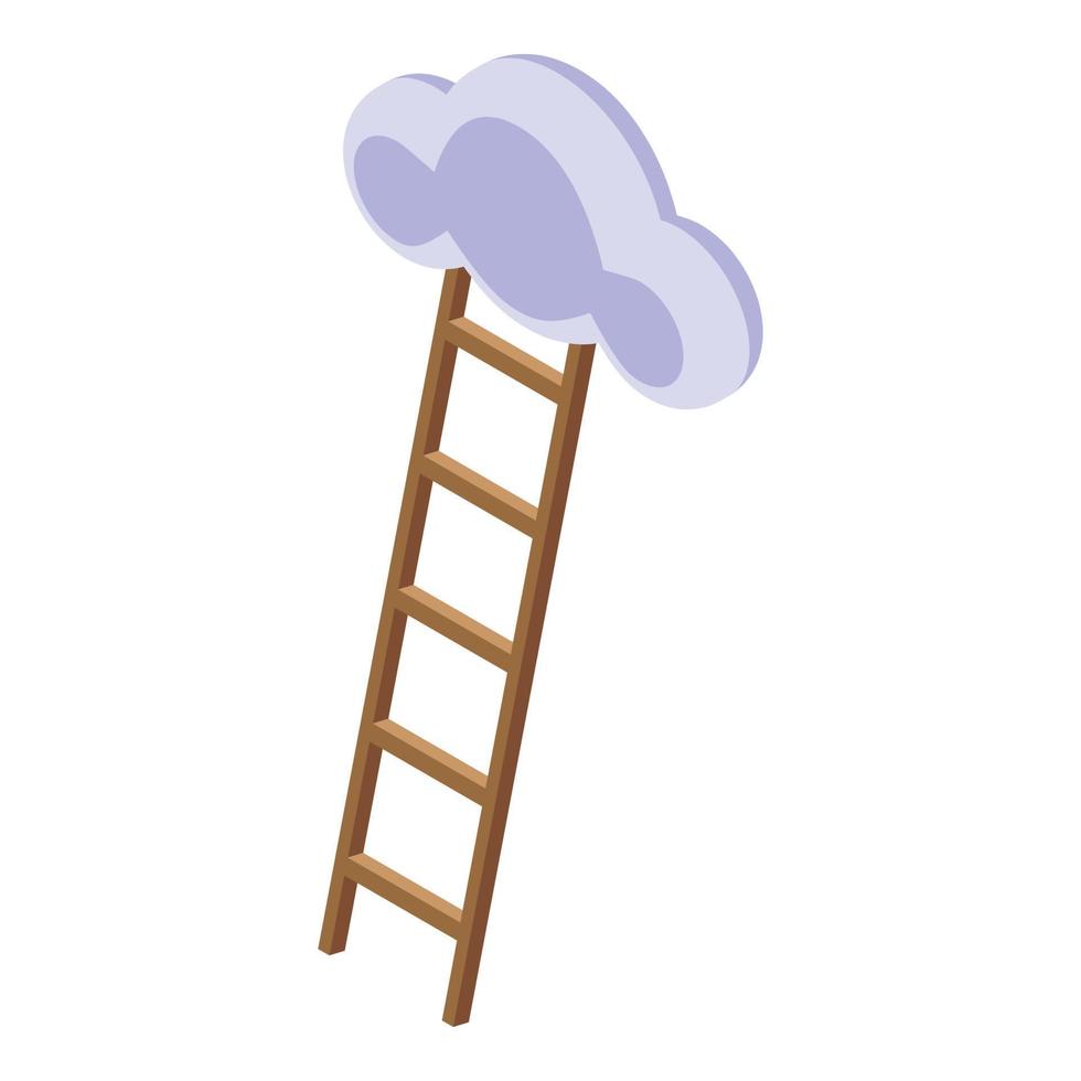 hout ladder in wolk icoon, isometrische stijl vector