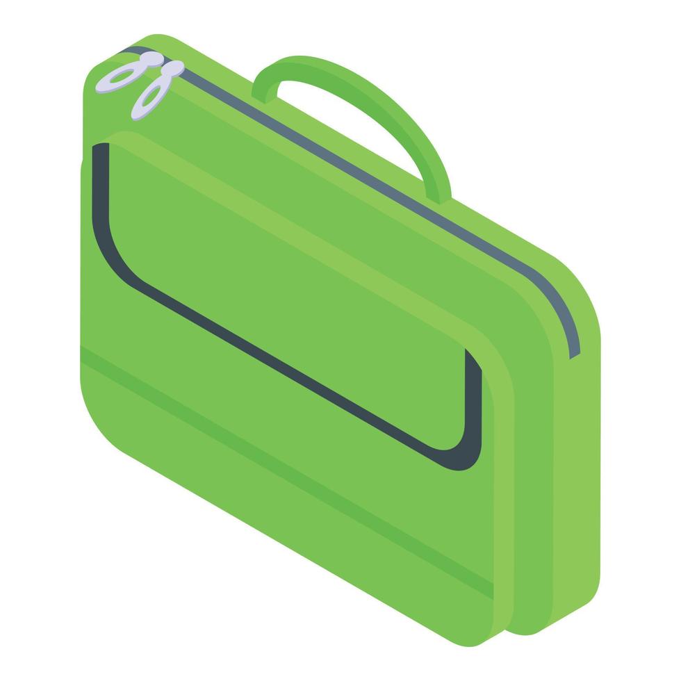 laptop groen rugzak icoon, isometrische stijl vector