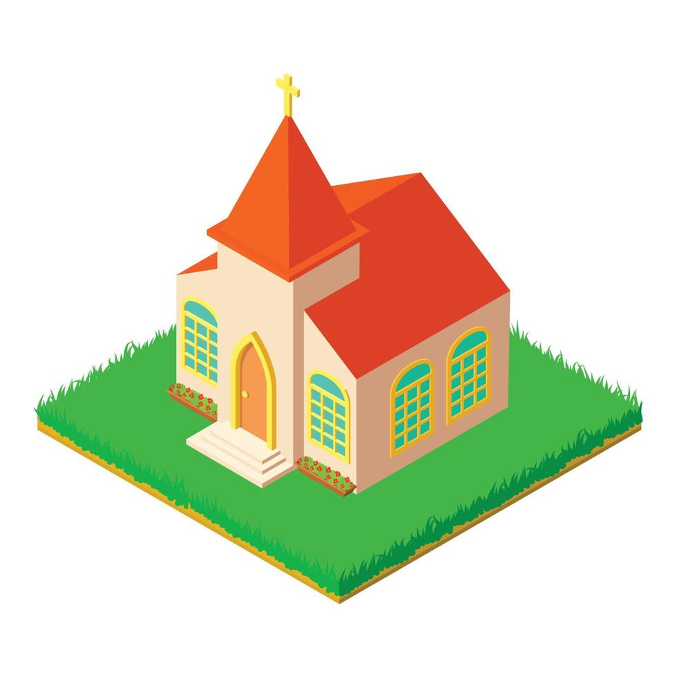 Protestant kerk icoon, isometrische stijl vector