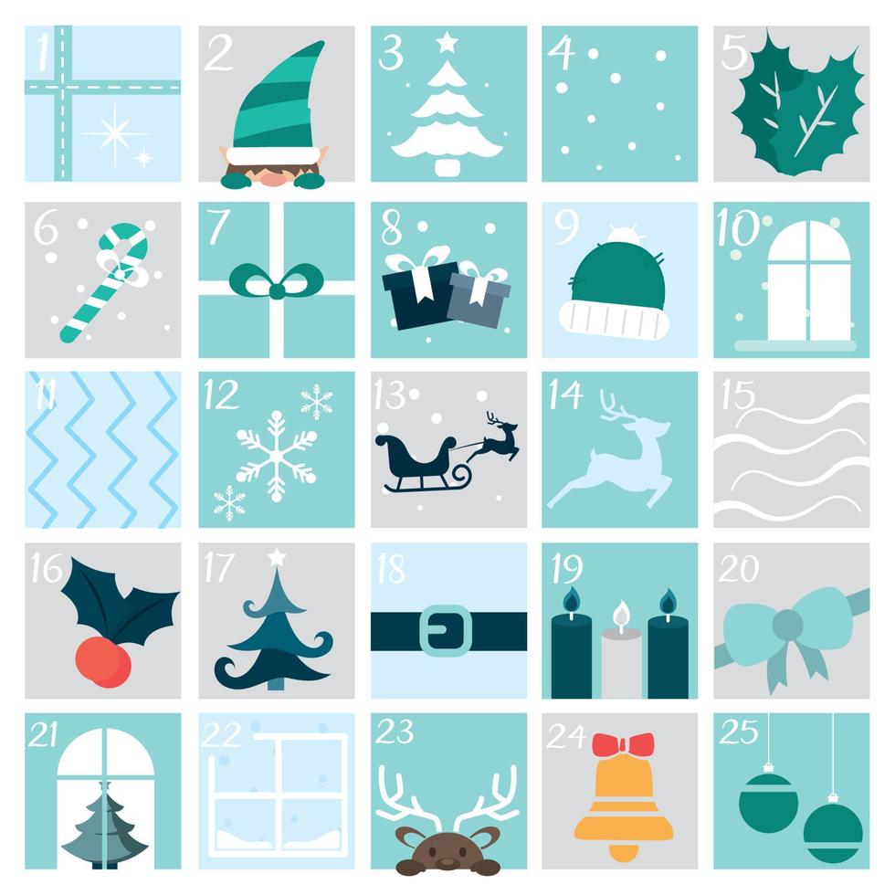 Kerstmis komst kalender met traditioneel voorwerpen vector illustratie