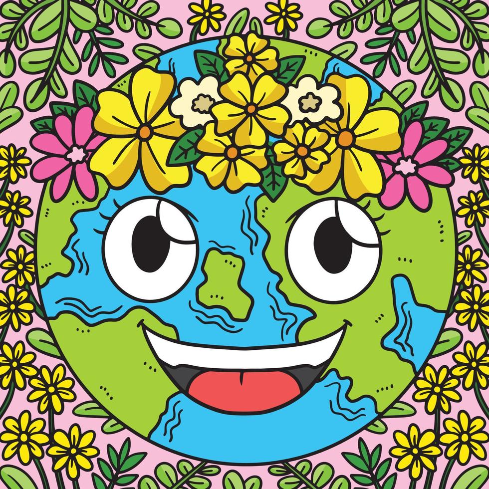 aarde dag met bloem kroon gekleurde tekenfilm vector