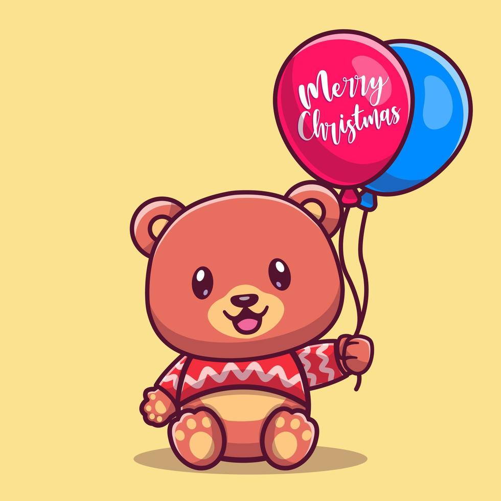 schattig beer Holding ballonnen voor kerstmis, voor de nieuw jaar en voor Kerstmis tekenfilm illustratie. vector