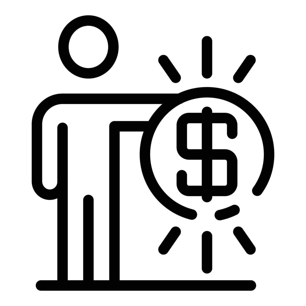 Mens Holding een munt icoon, schets stijl vector
