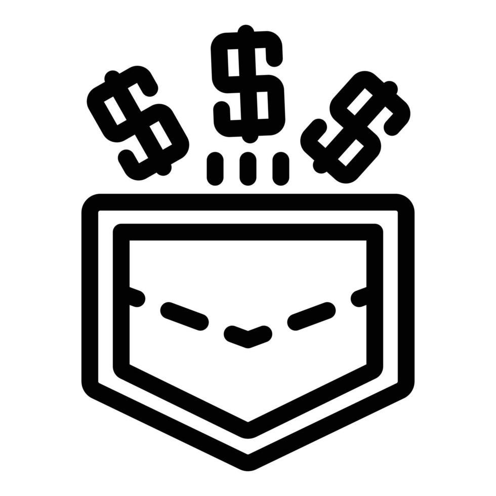 zak- en dollar tekens icoon, schets stijl vector