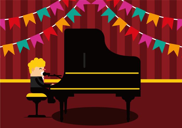 Man Zingen En Spelen Piano Vector