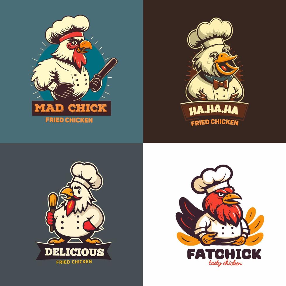 gebakken kip chef mascotte logo voor voedsel restaurant concept vector