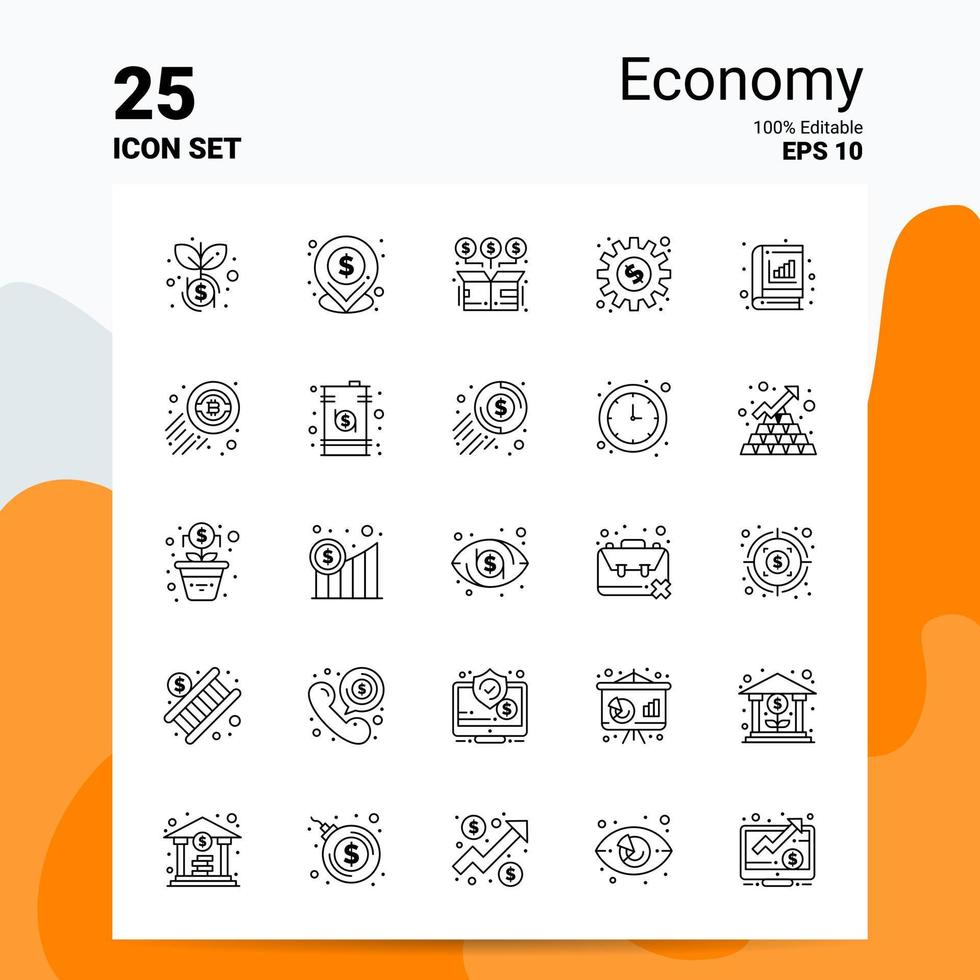 25 economie icoon reeks 100 bewerkbare eps 10 bestanden bedrijf logo concept ideeën lijn icoon ontwerp vector