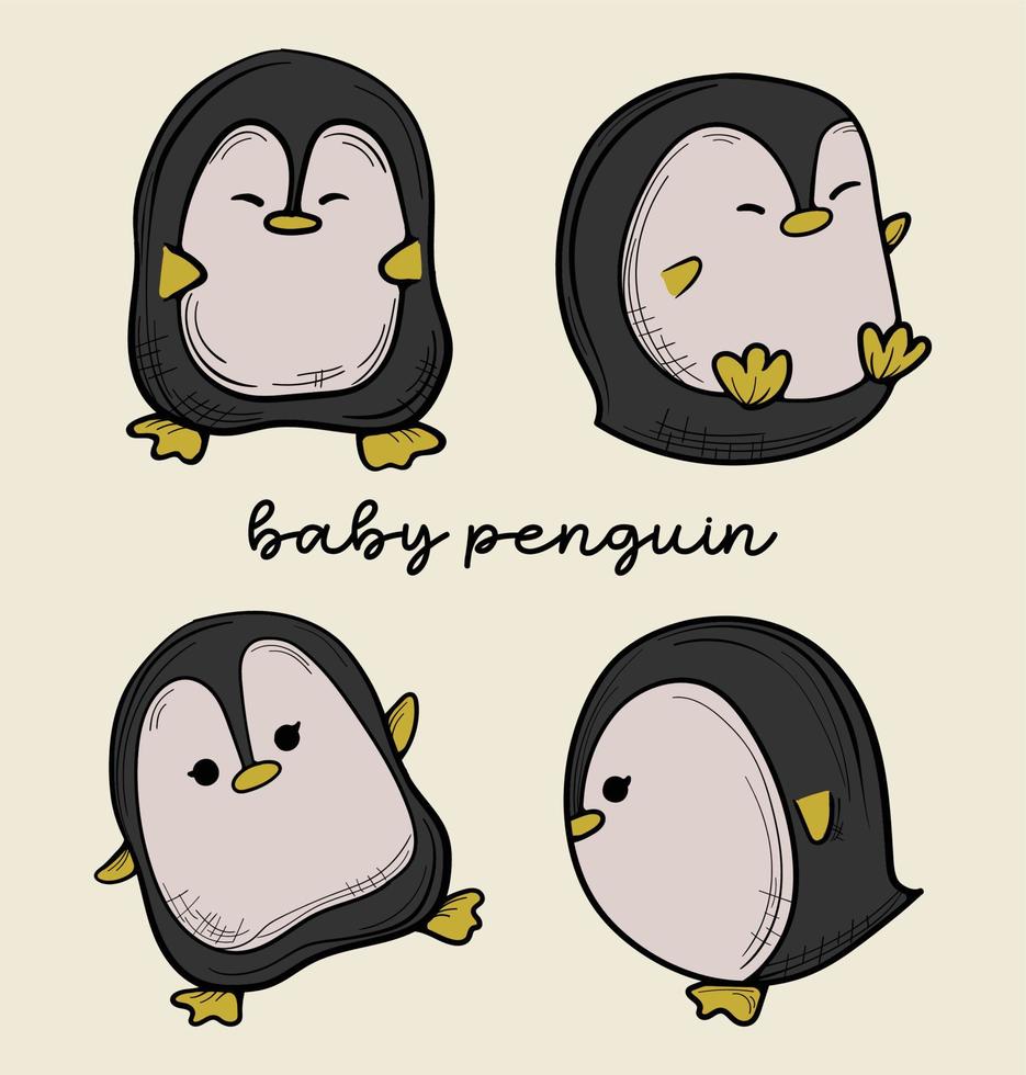 schattig baby pinguïn hand- getrokken vector illustratie 02