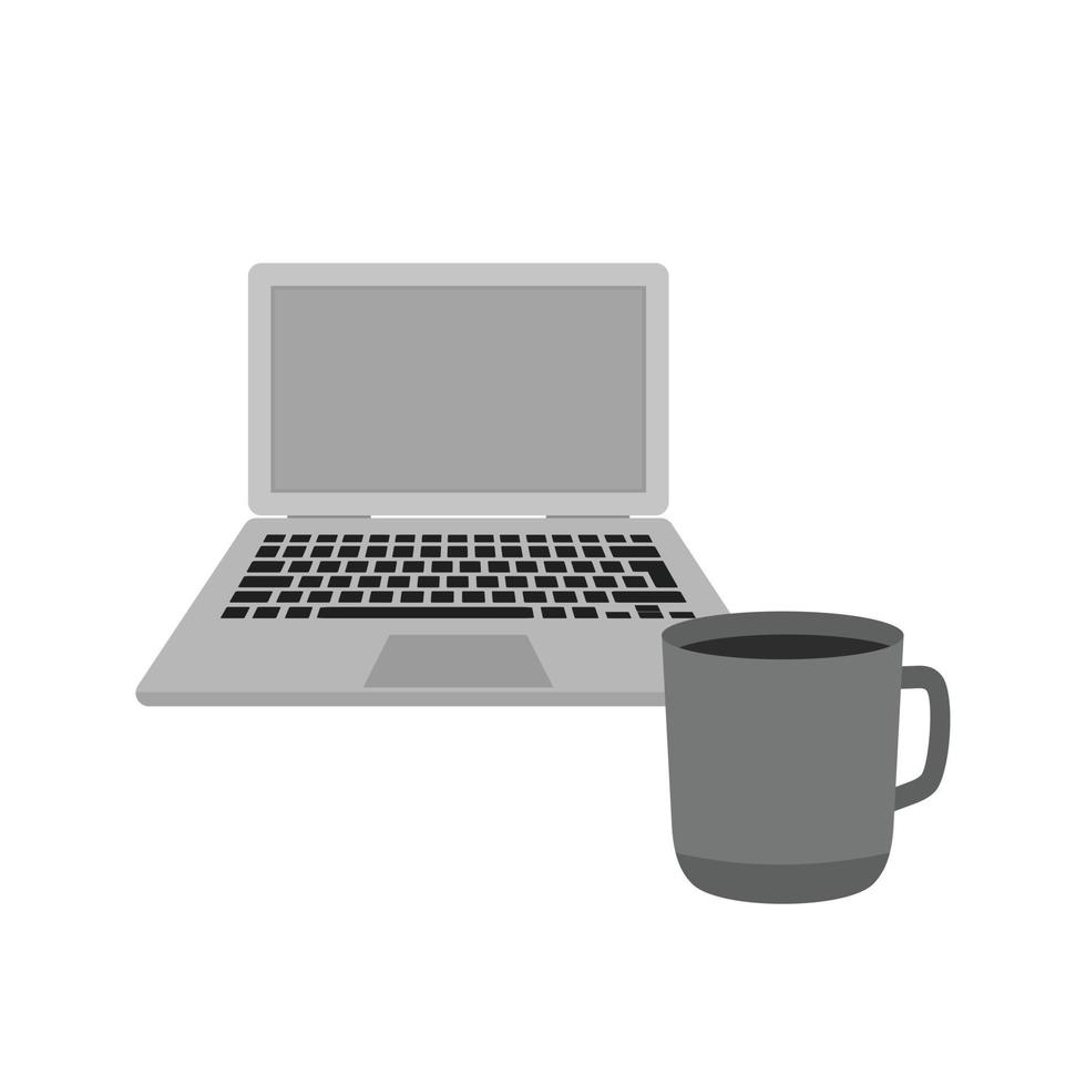 koffie en werk vlak grijswaarden icoon vector