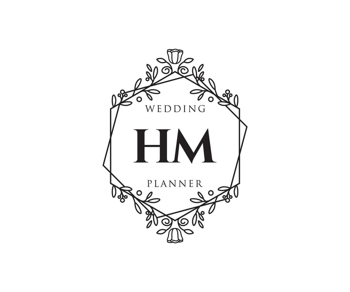 hm initialen brief bruiloft monogram logos verzameling, hand- getrokken modern minimalistisch en bloemen Sjablonen voor uitnodiging kaarten, opslaan de datum, elegant identiteit voor restaurant, boetiek, cafe in vector