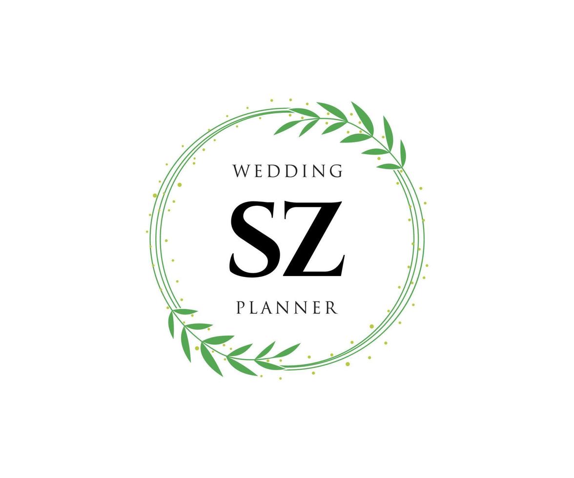 sz initialen brief bruiloft monogram logos verzameling, hand- getrokken modern minimalistisch en bloemen Sjablonen voor uitnodiging kaarten, opslaan de datum, elegant identiteit voor restaurant, boetiek, cafe in vector