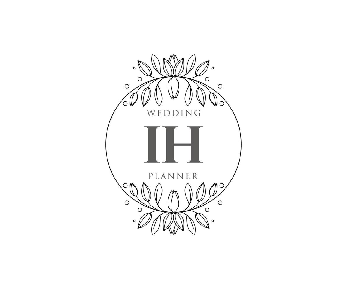 ih initialen brief bruiloft monogram logos verzameling, hand- getrokken modern minimalistisch en bloemen Sjablonen voor uitnodiging kaarten, opslaan de datum, elegant identiteit voor restaurant, boetiek, cafe in vector