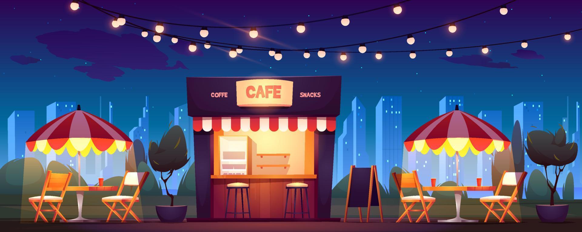 straat cafe met koffie en snacks Bij nacht vector