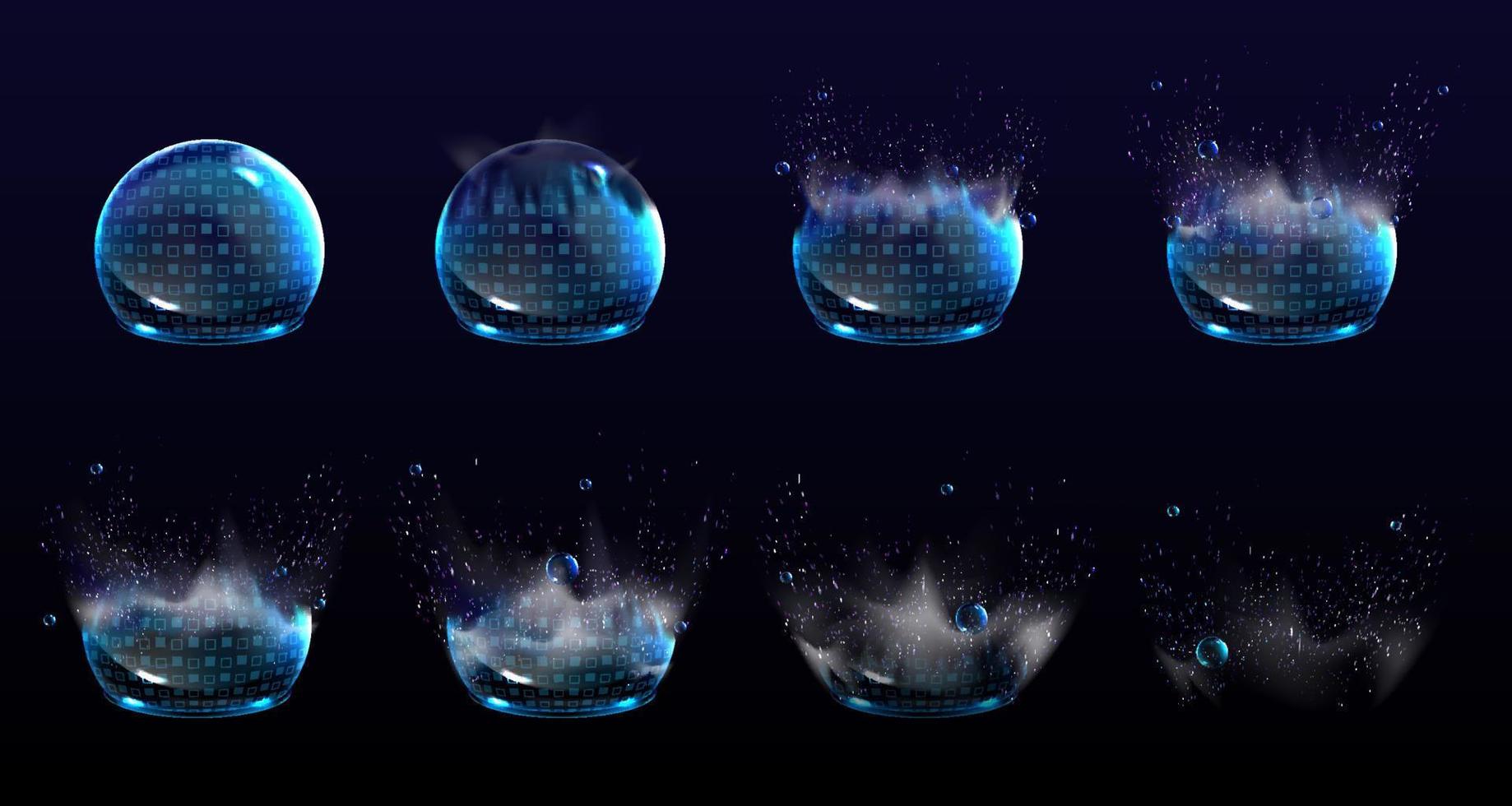 gebroken bubbel schilden, energie barrière explosie vector