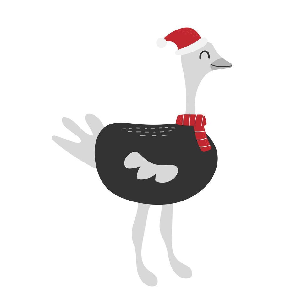 emoe met de kerstman hoed kleurrijk vector illustratie. schattig icoon ontwerp voor kinderen. dier Aan wit achtergrond