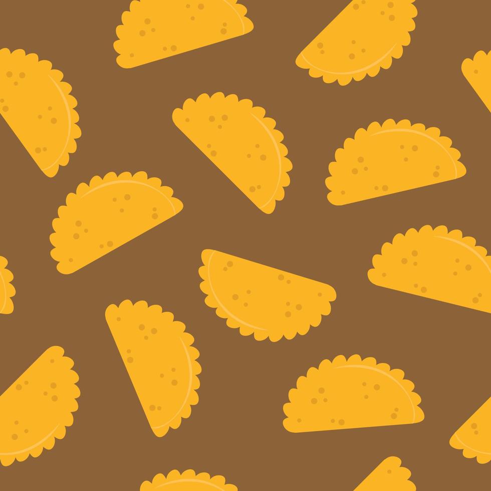 empanada naadloos tekening patroon, vector illustratie. traditioneel Mexicaans schotel Aan bruin achtergrond.