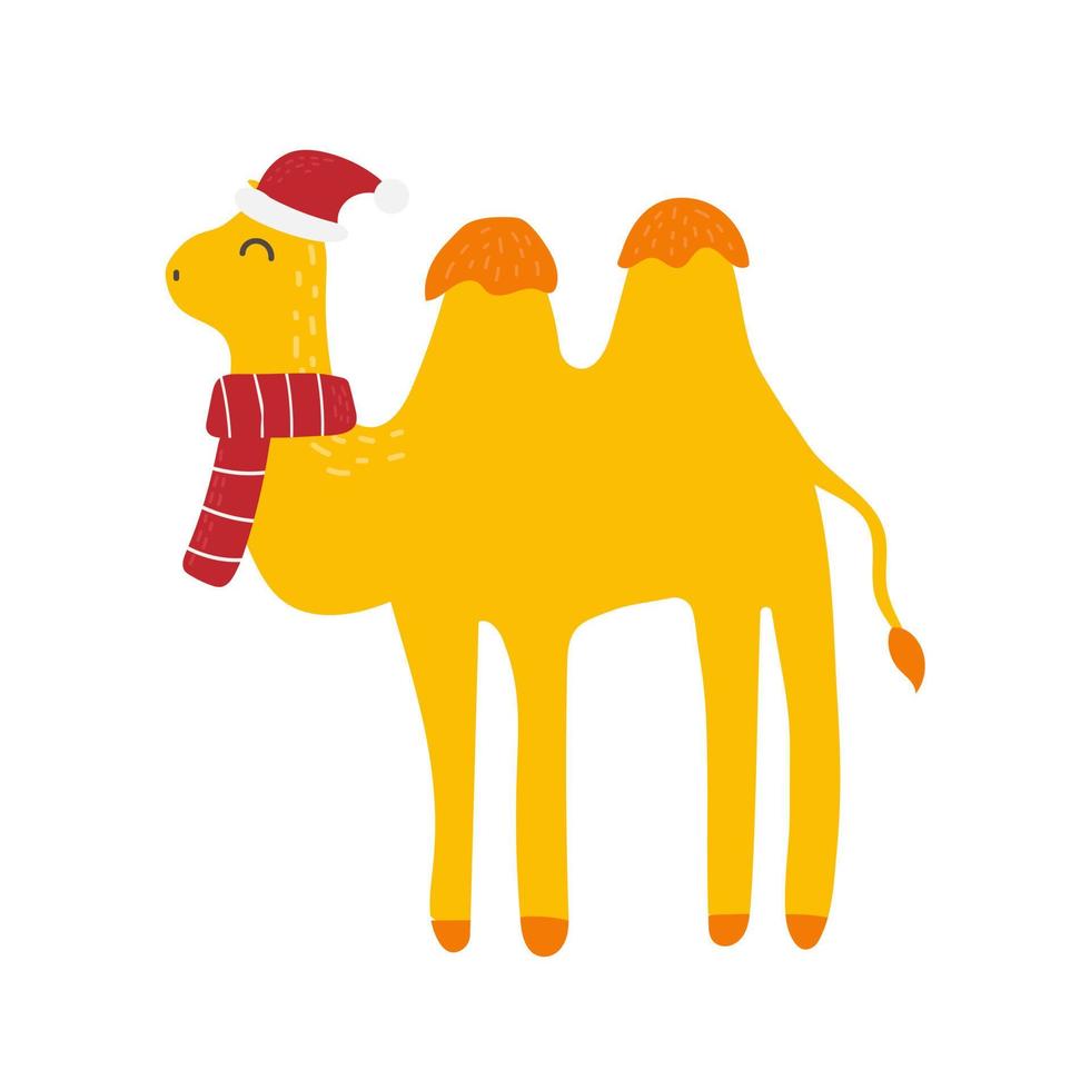 kameel vervelend de kerstman hoed, schattig icoon ontwerp voor kinderen. dier Aan wit achtergrond. vector