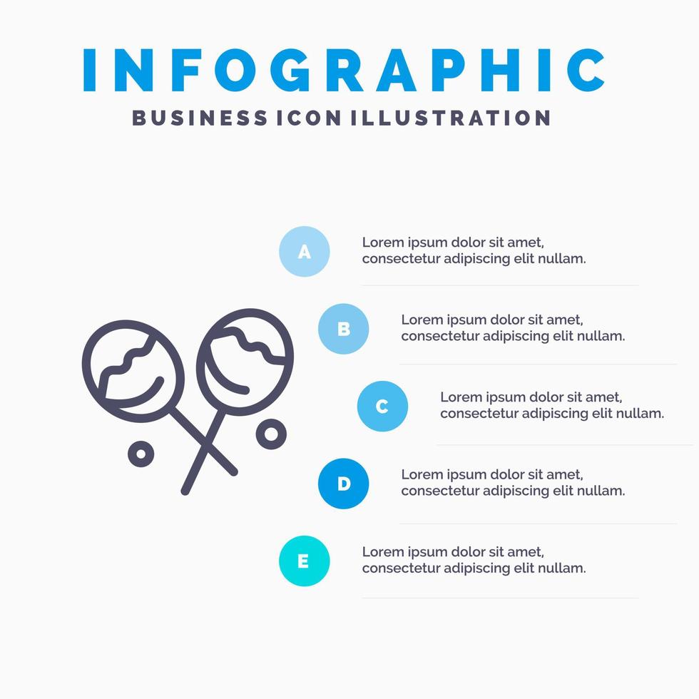 snoep banketbakkerij hart lolly lijn icoon met 5 stappen presentatie infographics achtergrond vector