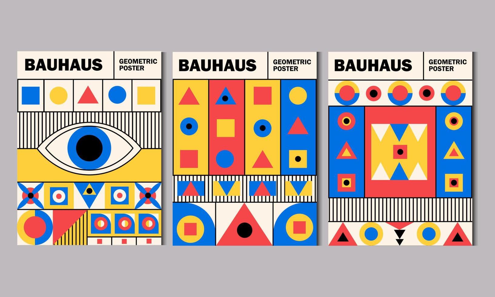 meetkundig affiches. bauhaus Hoes Sjablonen met abstract geometrie. retro architectuur minimaal vormen, vormen, lijnen en oog ontwerp vector set.