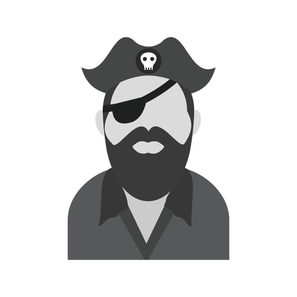 piraat in hoed vlak grijswaarden icoon vector