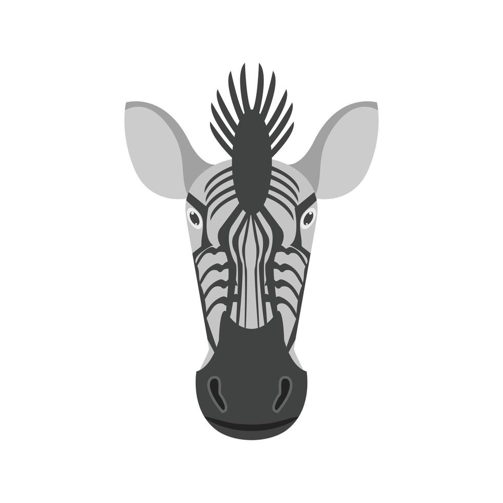 zebra gezicht vlak grijswaarden icoon vector