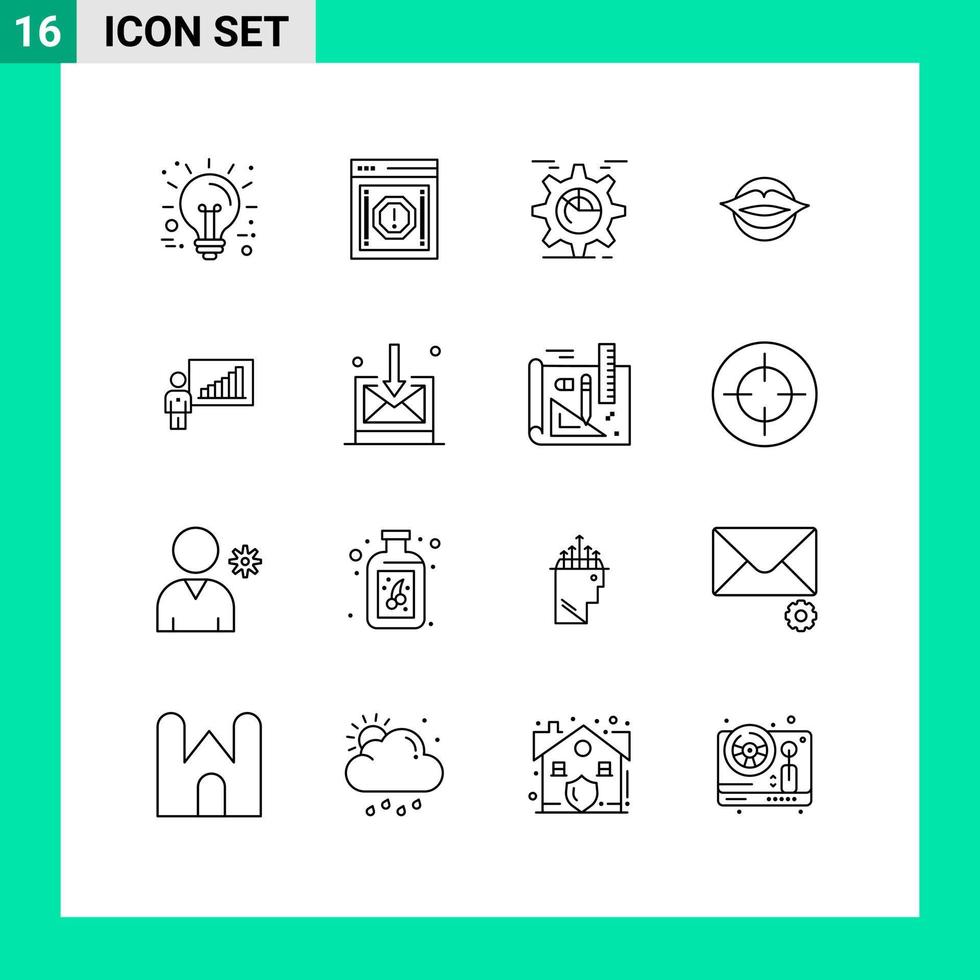 16 universeel contouren reeks voor web en mobiel toepassingen gezicht mond waarschuwing lippen tabel bewerkbare vector ontwerp elementen