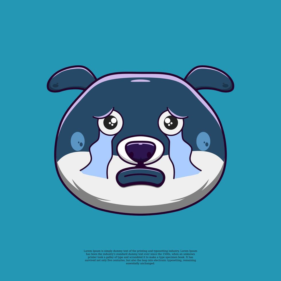 verdrietig schattig hond emoticon illustratie. vlak ontwerp tekenfilm vector