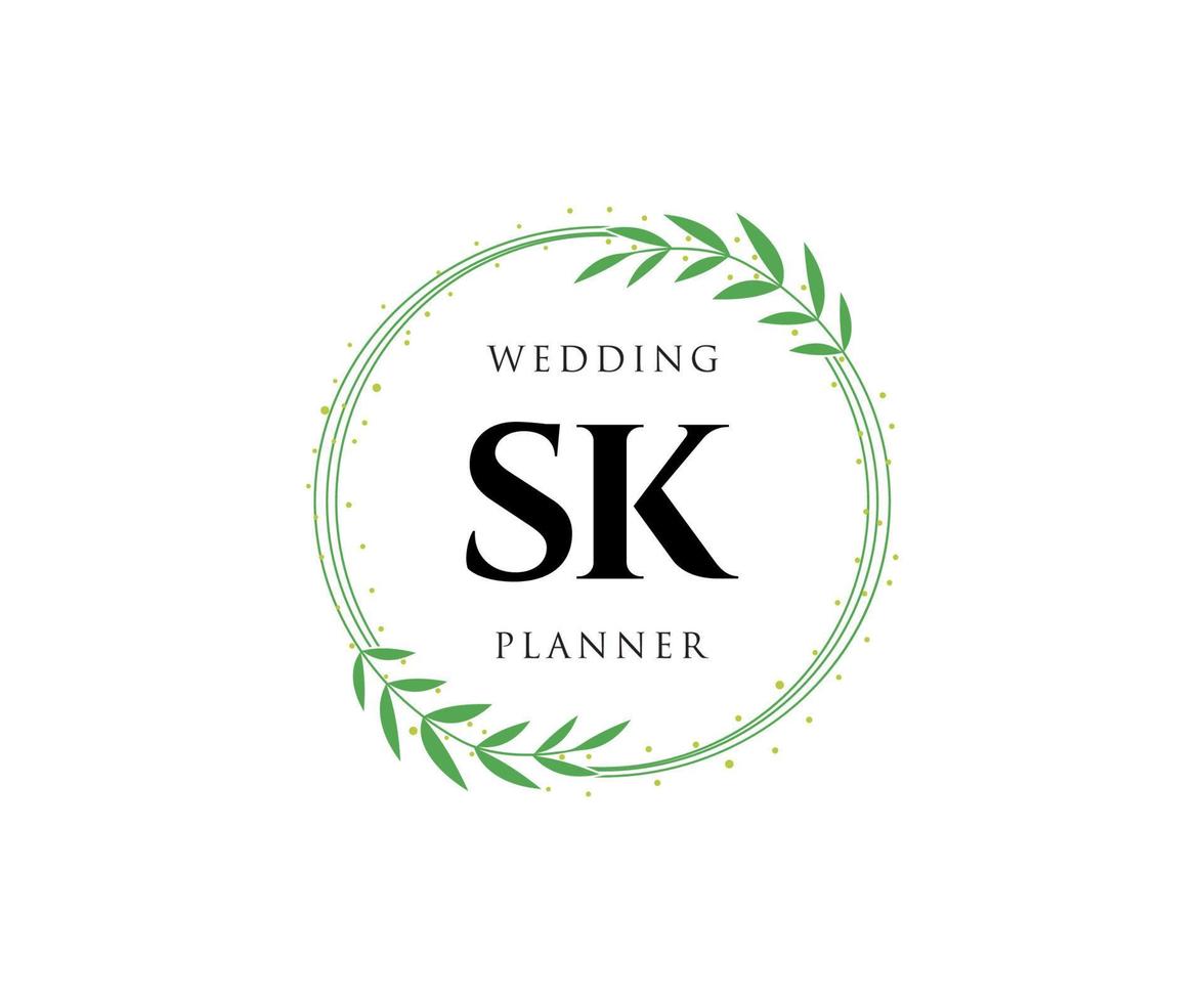 sk initialen brief bruiloft monogram logos verzameling, hand- getrokken modern minimalistisch en bloemen Sjablonen voor uitnodiging kaarten, opslaan de datum, elegant identiteit voor restaurant, boetiek, cafe in vector