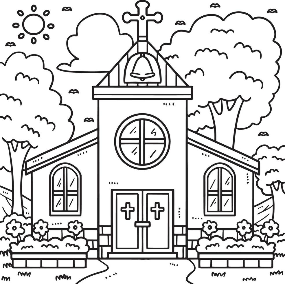 christen kerk kleur bladzijde voor kinderen vector