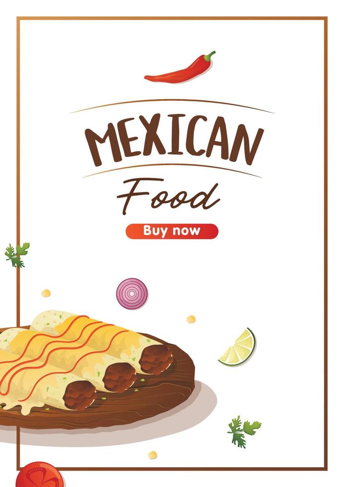 a4 folder met Mexicaans voedsel enchilada maïs tortilla met fijngehakt vlees. banier gezond voedsel, Koken, menu, voedsel concept. vector