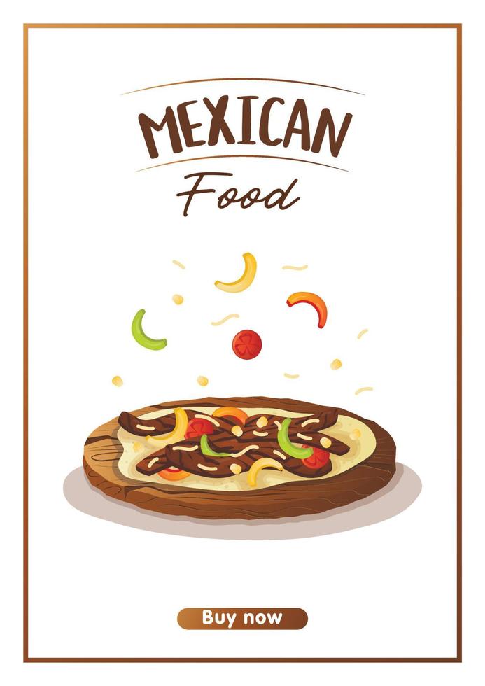 a4 folder met Mexicaans voedsel fajita gebakken vlees met groenten. banier gezond voedsel, Koken, menu, voedsel concept. vector