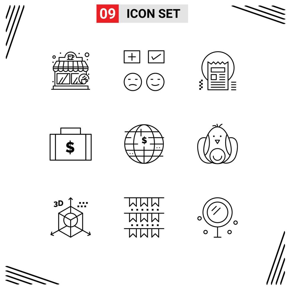 modern reeks van 9 contouren pictogram van betalingen financiën document dollar web bewerkbare vector ontwerp elementen