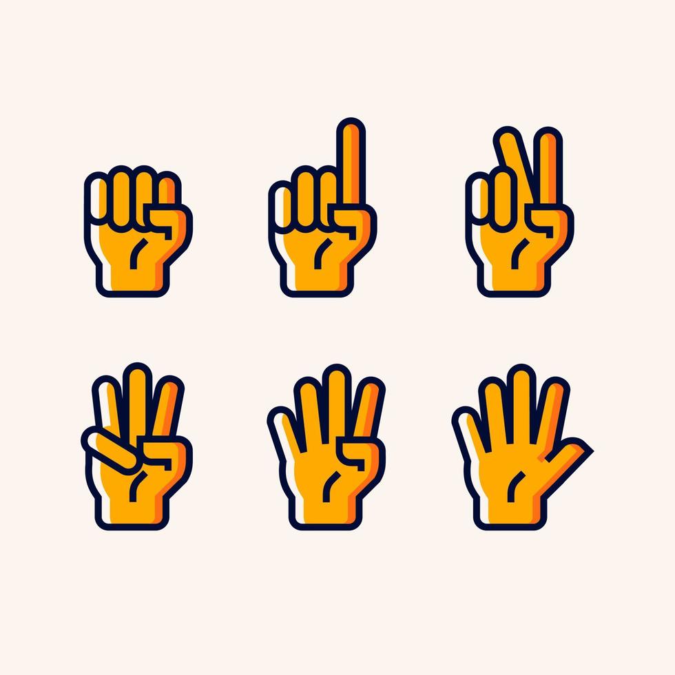reeks van hand- gebaar tellen 1 2 3 4 en 5 vector icoon illustratie in modieus tekenfilm gevulde lijn stijl