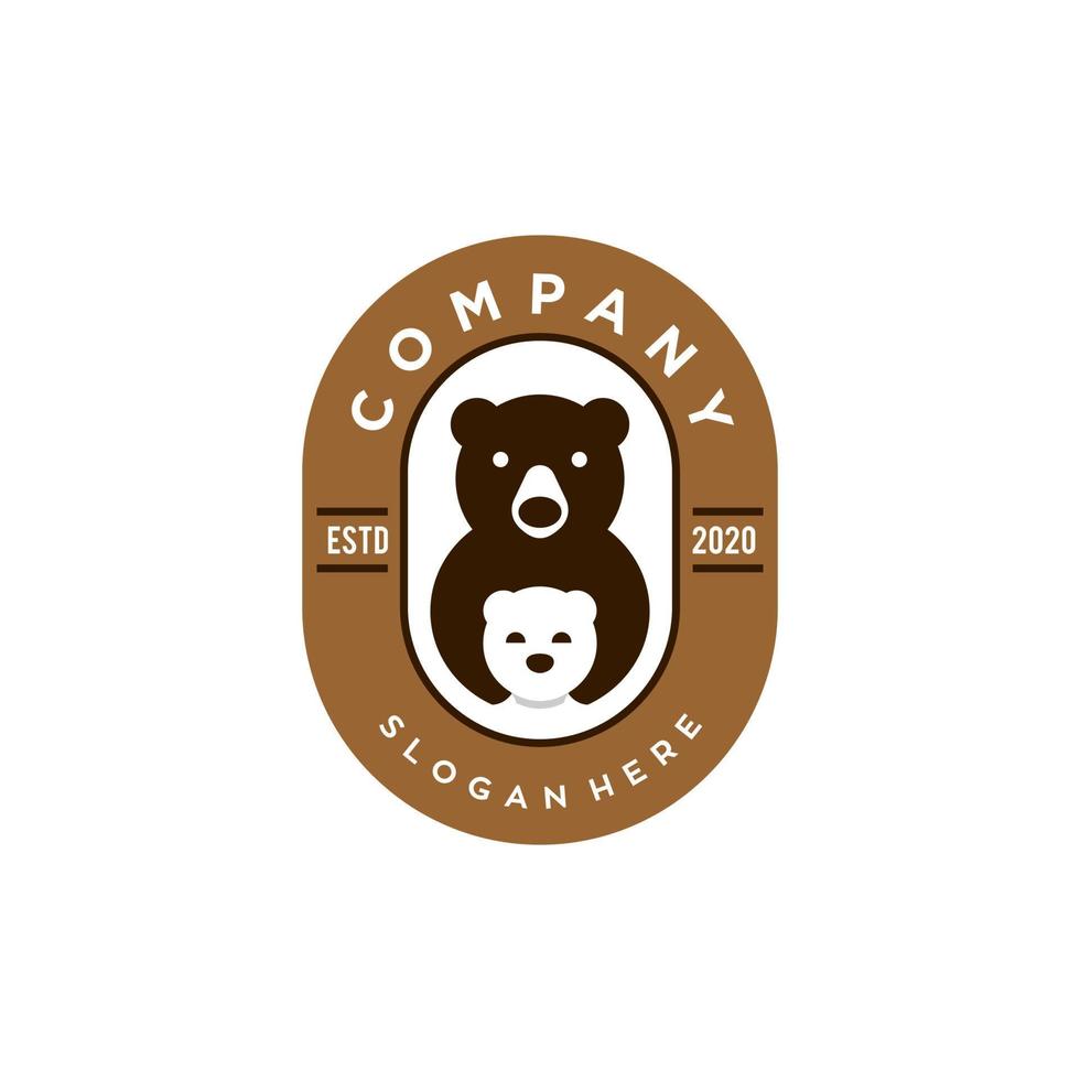 schattig tekenfilm van beer mam en baby beer in insigne stijl logo icoon vector illustratie