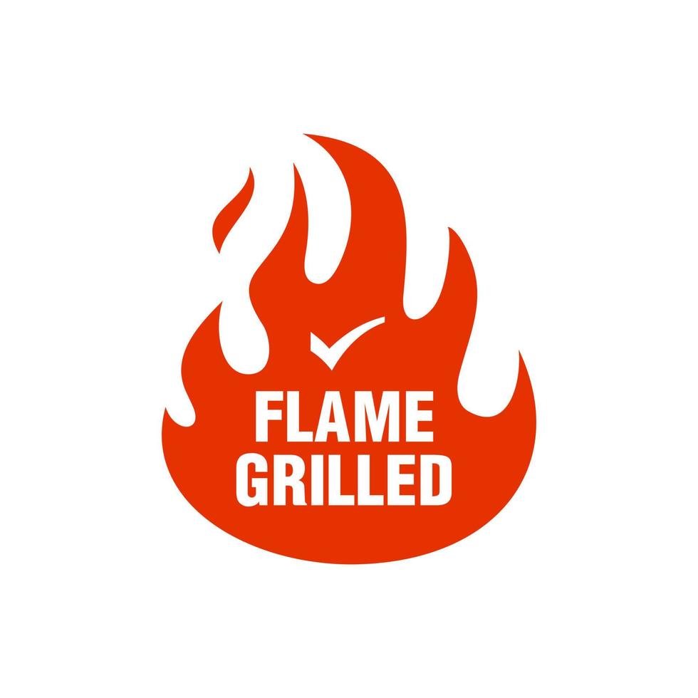 vlam gegrild vector teken. rood brand vlam icoon etiket voor bbq en heet snel voedsel. barbecue partij logo symbool