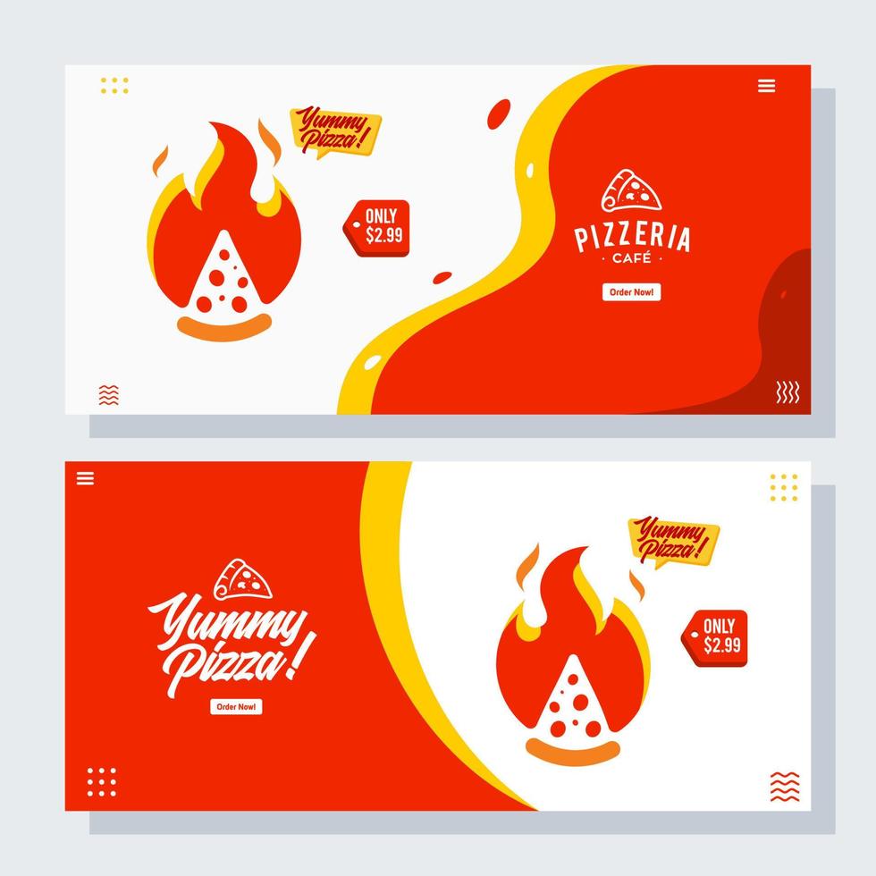 pizza pizzeria flyer vector set collectie cartoon banner web ui ux advertenties afbeelding achtergrond met worst pictogram, promotie voor website homepage