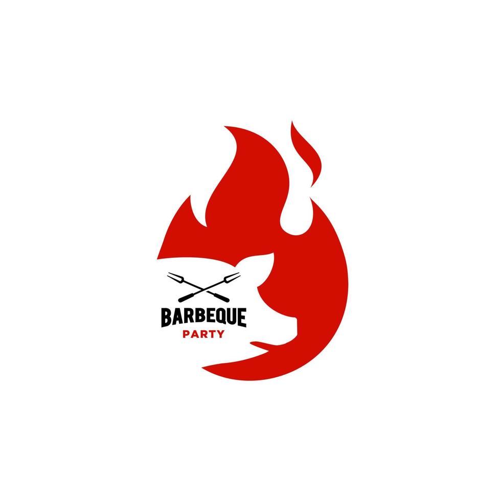 rooster barbecue uitnodiging partij barbecue bbq met varken varkensvlees Aan brand vlam logo ontwerp wijnoogst hispter vector